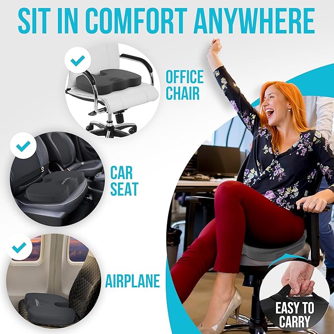FORTEM Seat Cushion and Lumbar Support for Office Chair, Desk Chair Cushion, Memory Foam Office Chair Cushion, Non Slip Sitting and Back Pillow for Gaming, Car Seat Cushion, Chair Pad