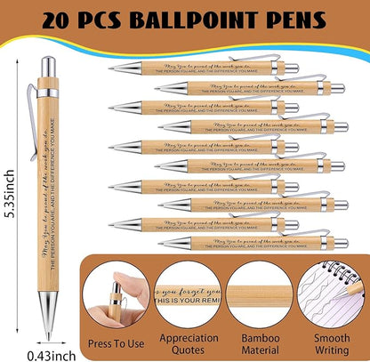 20 Sets Employee Appreciation Gifts Inspirational Spiral Notebooks with Sticky Notes Notepads Motivational Bamboo Ballpoint Pens for Nurse Coworker Teacher (MAY YOU)