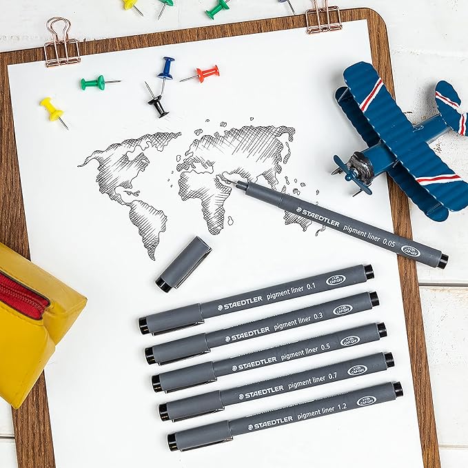 STAEDTLER Pigment Liner, Fineliner Pen for Drawing, Drafting, Journaling, 1.2mm, Black, Box of 5 Pens, 308 12-9M