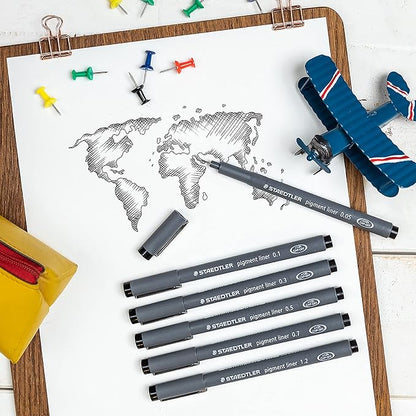 STAEDTLER Pigment Liner Pack, Black, 3 Pens, Assorted Line Widths 0.05mm/0.2mm/0.8mm, 308-9SBK3