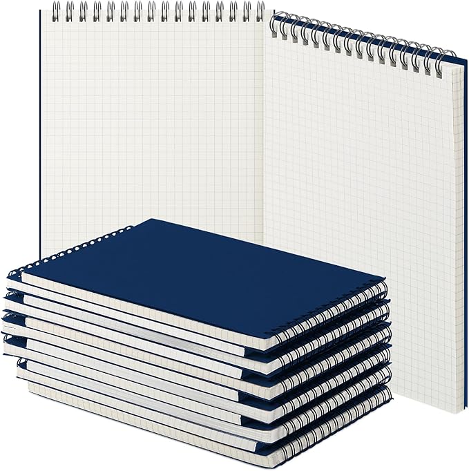 Graph Paper Spiral Notepad A5 Top Wirebound Notepad Grid Notebook Steno Pads Memo Notebook Grid Paper 140 Pages for Writing Sketching Drawing Office Supplies(Blue,6 Pack)
