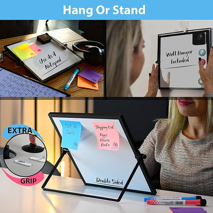 Small Desktop White Board with Weekly Planner 10x10 inch, Magnetic to Do List Dry Erase Board Calendar with Stand, 3 Markers, 4 Magnets, Eraser - Portable Whiteboard for Homeschool and Office Desk