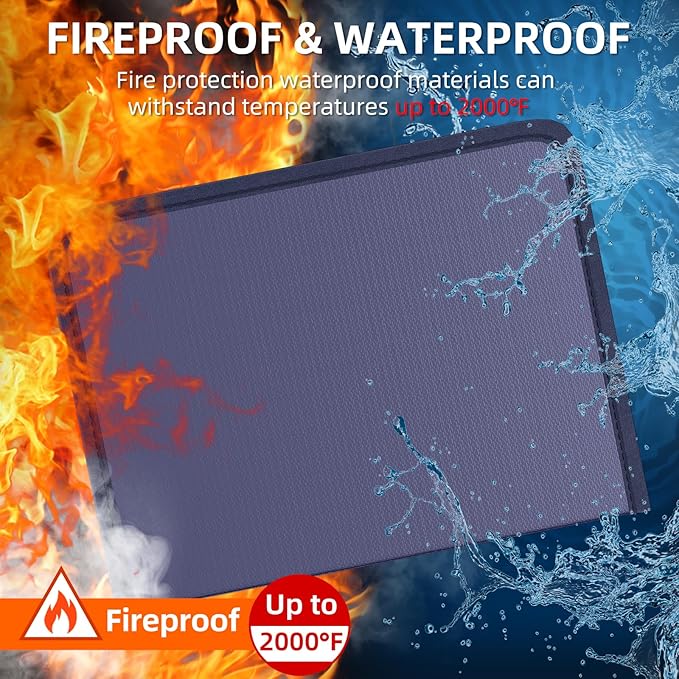 Fireproof Accordion File Organizer, Portable Expanding File Folder with Waterproof Zipper&Labels, Blue Document Organizer with 13 Pockets, File Organizer for Important Document/Paper Storage