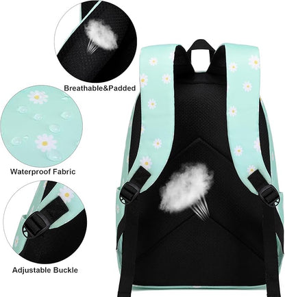 Flowers School Backpack for Teens Girls, Womens College Bookbags Kids School Bags Laptop Backpacks (Green)