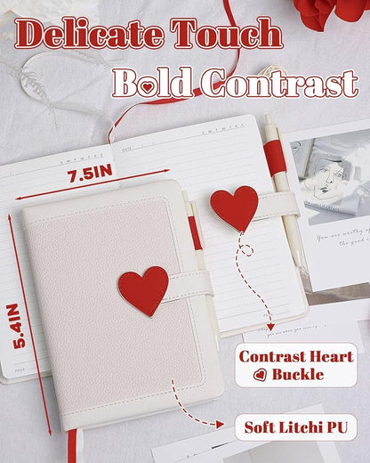 Journal for Women and Girls with Heart Buckle, 240 Pages Girls Diary Journal with Pen for Writing, Cute Daily Writing Journals for Women, B6 Pretty Journaling Hardcover Notebooks (White)