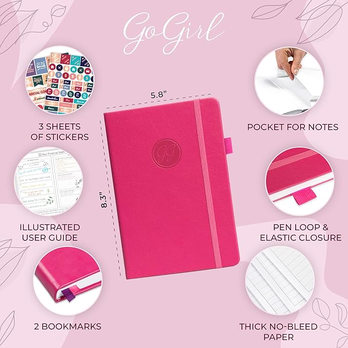 GoGirl Budget Planner – Monthly Financial Planner Organizer Budget Book. Expense Tracker Notebook Journal to Control Money, A5 (Hot Pink)