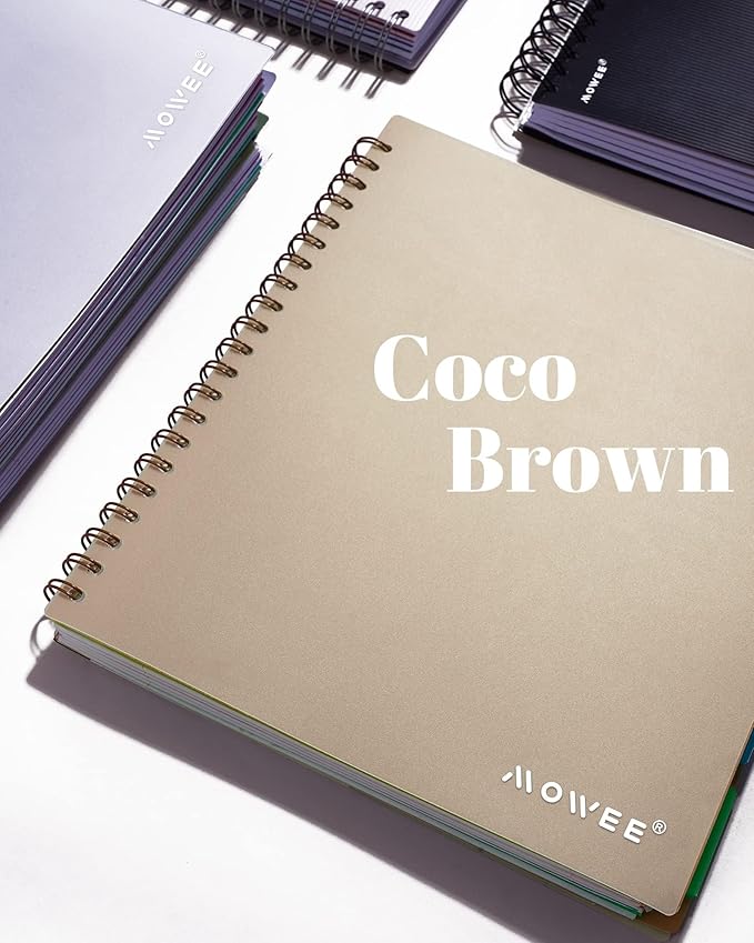 5 Subject Notebook - Spiral Notebook, College Ruled Notebook With Dividers Pocket, Tabs, 11" Ruler, 300 Pages, for Writing Journal, Home & Office, School Supplies, 8.5x11'' CoCo Brown150 Sheets