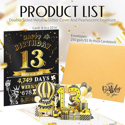 13th Birthday Card for Girl Boy, Funny Pop Up Happy 13th Birthday Cards for Son Daughter, Jumbo 13th Birthday Decorations for 13 Year Old Boys Girls Funny Birthday Gifts, Review of 2012, Black Gold