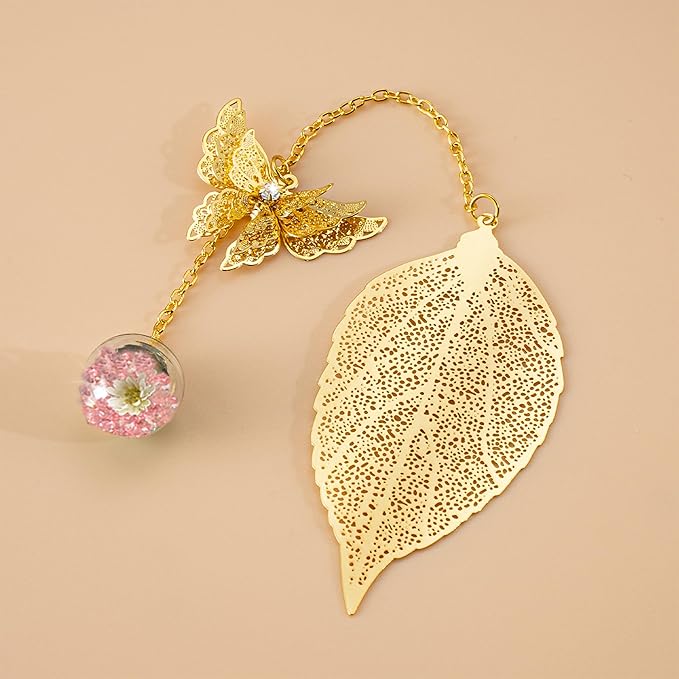 Bookmark with Gift Card,Golden Leaf Book Mark, Rose Flower Craft Gift Card Envelope, Gift for Family, Friend, Kid, Book Lovers sunflpw