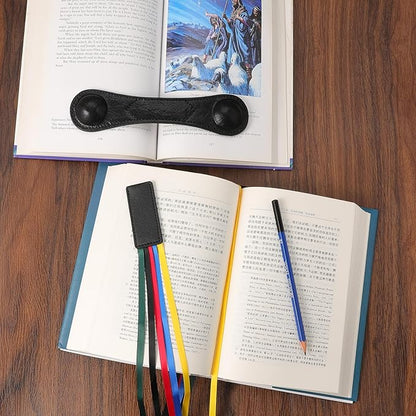 KINIVA Leather Weighted Bookmarks Book Weight Page Holder for Reading,Book Open Holder for Adult,Gifts for Reader (01 Weighted Bookmark+13 Ribbon Bookmark Black)