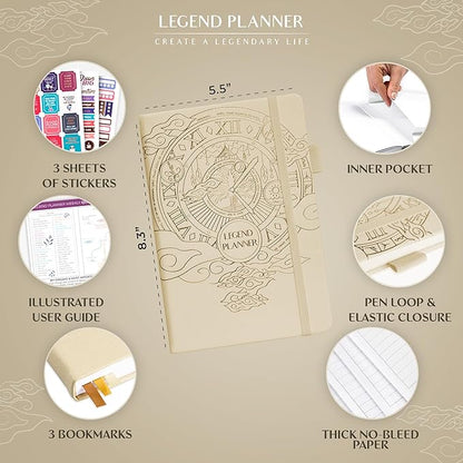 Legend Planner – Weekly & Monthly Life Planner to Hit Your Goals & Live Happier. Organizer Notebook & Productivity Journal. A5 (Seashell)