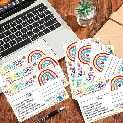 4 x 6 inch Rainbow Happy Mail Teacher Notes to Parents Classroom Good Behavior Incentive Motivational Cards 50 Pcs Motivational Notes Positive Postcards For Home,Preschool, Kindergarten, Elementary (Color3)