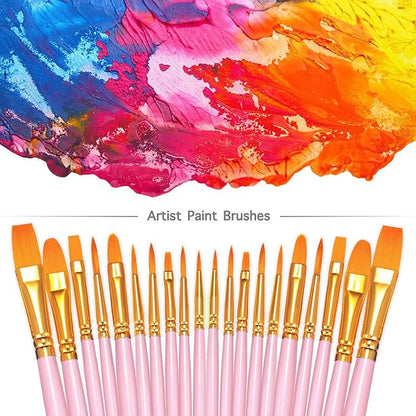 BOSOBO Paint Brushes Set, 4 Pack 40 Pcs Round Pointed Tip Paintbrushes Nylon Hair Artist Acrylic Paint Brushes for Acrylic Oil Watercolor, Face Nail Art, Miniature Detailing & Rock Painting, Pink