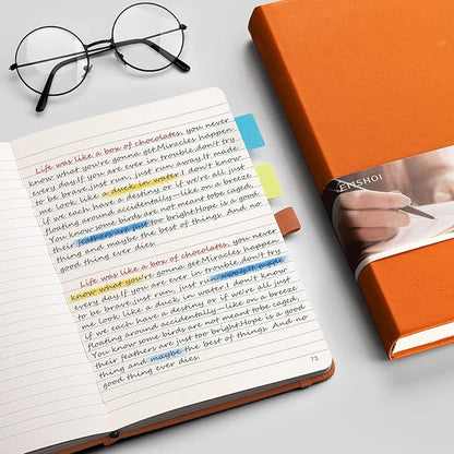 EMSHOI Lined Journal Notebook - 120gsm Thick Leather Journal with Sticky Notes, 256 Numbered Pages A5 Hardcover College Ruled Notebook for Women Men Work School Writing, Medium 5.75" x 8.38"-Orange