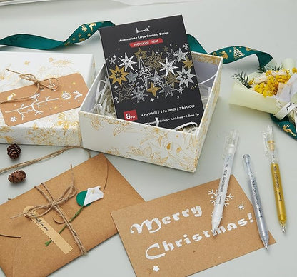 White Gold and Silver Gel Pen Set, 1mm Extra Fine Point Pens Gel Ink Pens Opaque Archival Ink Pens for Black Paper Drawing, Sketching,Card Making, Illustration, Bullet Journaling, 8 Pack