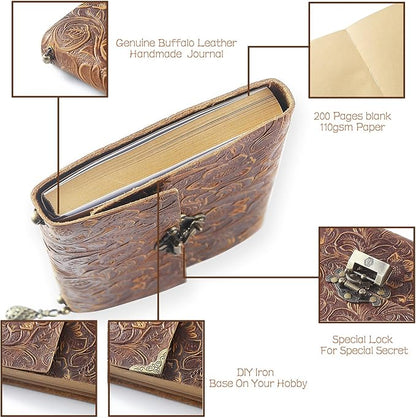 Leather Journal for Women & Men - Leather Bound Journal, Men’s Leather Notebook Journal, Lined Travel Journal for Writing, Poetry & Dream Journal Leather, Leather Journals, Thick Book 8x5.5 inch