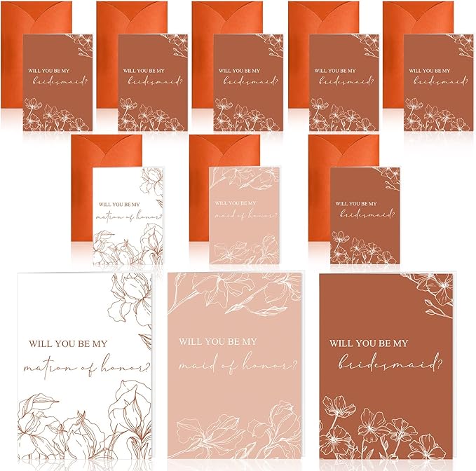 Spakon 16 Pcs Will You Be My Bridesmaid Cards with Envelopes Watercolor Greenery Floral Bridal Proposal Maid of Honor Matron of Honor Invited Favor for Bridal Shower Wedding (Elegant Flower)