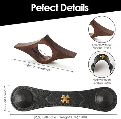 Book Weight Page Holder Wooden Thumb Book Open Holder Weighted Bookmark Corner Reading Book Accessories Gift for Writer Reader (Black Weight Page Holder+Thumb Page Holder Coffee)