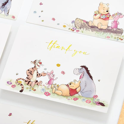 Crisky Gold Foil Winnie the Pooh Thank You Cards with Envelopes and Stickers, 50 Pack Animal Thank You Cards for Baby Showers, Birthdays, Friendsgiving