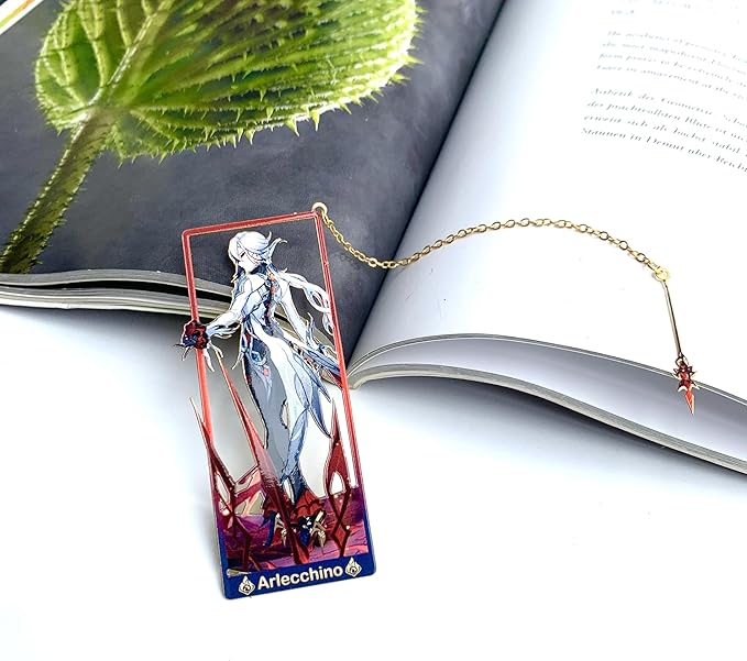 Genshin Impact Arlecchino Metal Bookmark - Anime Figure Merch with 3D Display Box - Birthday Gifts for Fans Friends Gamer Book Lovers - Zllada