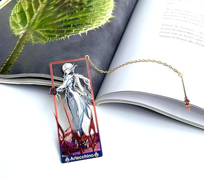 Genshin Impact Arlecchino Metal Bookmark - Anime Figure Merch with 3D Display Box - Birthday Gifts for Fans Friends Gamer Book Lovers - Zllada