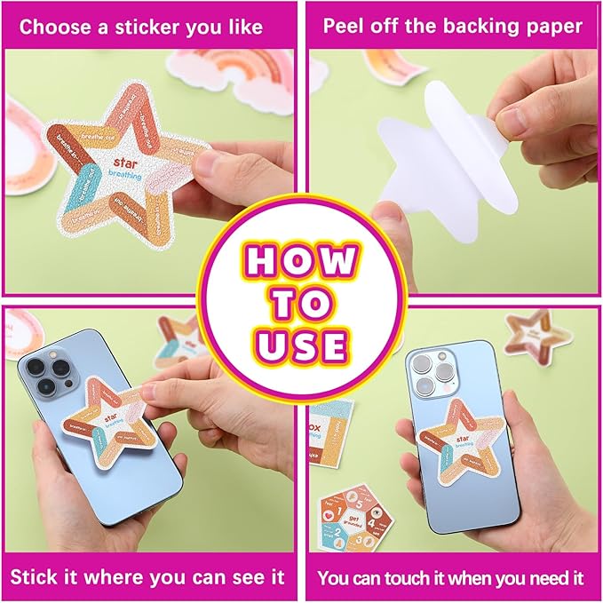 Libima 72 Pieces Anxiety Sensory Stickers Anxiety Textured Stickers Fidget Stickers Mindfulness Sticker School Counselor Supplies Adult Sensory Items Anxiety Relief, 9 Styles (Groovy Color)