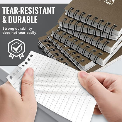 POPYOLA 6 Pack Waterproof Pocket Notebook, 3x5 Pocket Notepad, All Weather Mini Spiral Notepad, Write in the Rain Police Notepad with 100 Squared Pages for Outdoor Home Office School, Tan