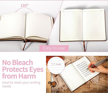 CAGIE Lined Journal for Men Soft Cover Notebook Leather Journals for Writing, 180 Lay Flat Vintage Mens Journal Personal Diary, 5.7'' X 8.3'', Pink