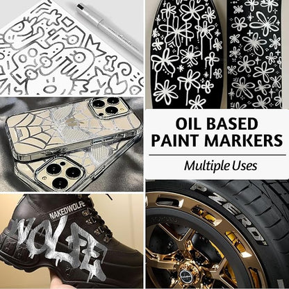 SFAIH Silve Paint Markers Paint Pens - 4 Pack 2-3MM Medium Tip Metallic Acrylic Markers for Rock Painting, Wood, Metal, Fabric, Plastic, Canvas, Glass, Ceramic, Diy Crafts, Drawing, Tire