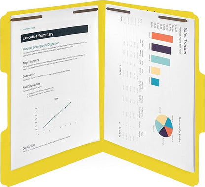50 Yellow Fastener File Folders - 1/3 Cut Reinforced Tab - Durable 2 Prongs Bonded Fastener Designed to Organize Standard Medical Files, Office Reports - Letter Size, Yellow, 50 Pack