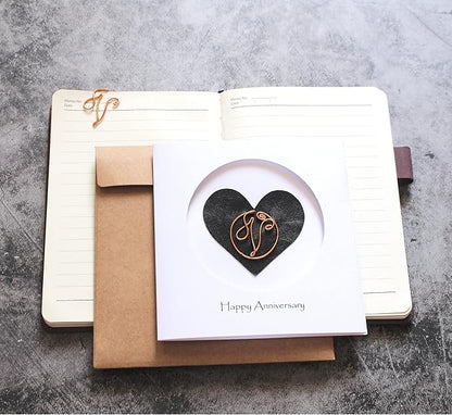 Personalized Initial Copper Card, Copper Initial, Anniversary Card for Her, Couple, Gift for Her (V)