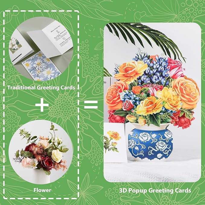 Pop Up Cards,Yellow Orange Roses,12 Inch Forever Flower Bouquet 3D Popup Greeting Cards With Blank Note Card and Envelope,Perfect For Birthday, Christmas, Thanksgiving Day,Mother's Day Gifts