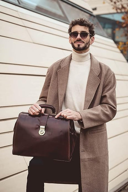 Time Resistance Leather Doctor Bag Purse - Large Italian Handmade Medical Bag - Vintage Style Handbag - Leather Briefcase