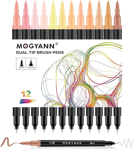 Mogyann Skin Tone Markers, 12 Pack Dual Brush Pens for Art Drawing Sketching