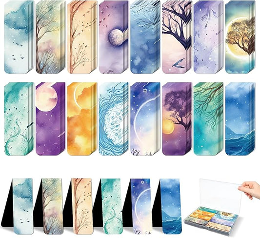 48 Pieces Magnetic Bookmarks Magnet Page Markers - Book Marks for Reading Women & Men with Storage Boxes - Cute Magnet Bookmark Clips for Reading Pleasure（Sky）