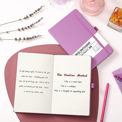Ruled Notebook/Journal - Classic Lined Journal/Notebook, 5.3'' x 8.26'', Hardcover with Thick Paper, Banded + Pen Holder +Inner Pocket - Macaron Purple