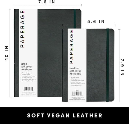 PAPERAGE Softcover Lined Journal Notebook (Dark Green), 176 Pages, Large B5 College Ruled Notebook, 7.6 inches x 10 inches - 100 GSM Thick Premium Paper, Soft Vegan Leather Journal for Home, Work & School