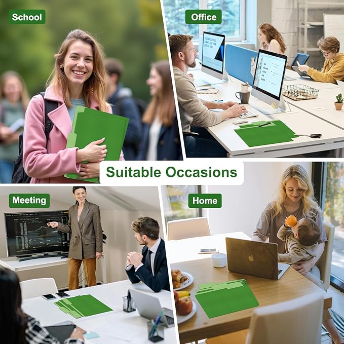 ViVin File Folder, 50 Pack Colored File Folders with 1/3-Cut Tabs, Fits 8.5 * 11 Letter Size Paper, Manilla Folders for Home Office School Documents(Green)