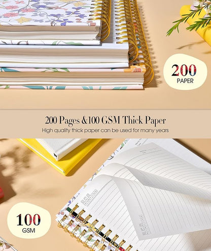 Cute Spiral Notebook Journal for Women, 160 Pages Lined Notebooks 5.75” x 8.38”, A5 Hardcover Spiral Journals with 100 GSM Thick Paper, College Ruled Notebook for Writing Work School, Rose Floral