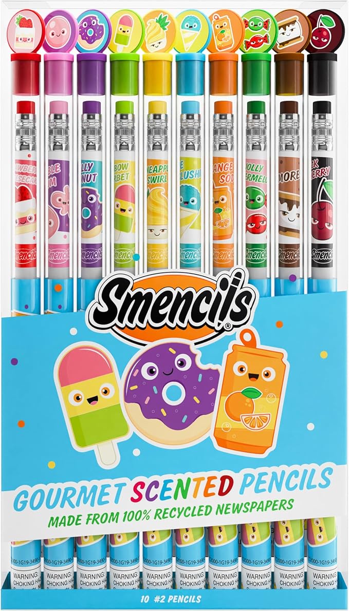 Smencils - Patented Gourmet Scented Graphite HB #2 Pencils Made from Recycled Newspapers, 10 Count, Gifts for Kids, School Supplies