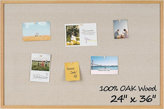 Fun Memories Cork Board Bulletin Board for Office, 24" x 36" Oak Wooden Framed Corkboard, Wall Mounted Notice Pin Board for School Home & Office, Natural Wood