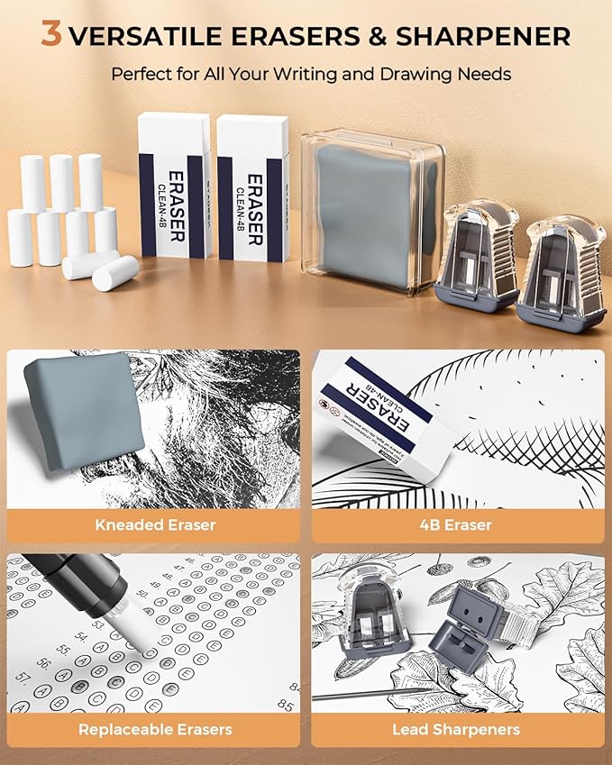 30Pcs Metal Mechanical Pencil Set with Leather Case, 0.5/0.7/0.9/2.0mm Art Drafting Pencils, 16 Tubes Graphite Leads (6B 4B 2B HB 2H 4H) with Colored Leads for Sketching Drawing Writing(Black)