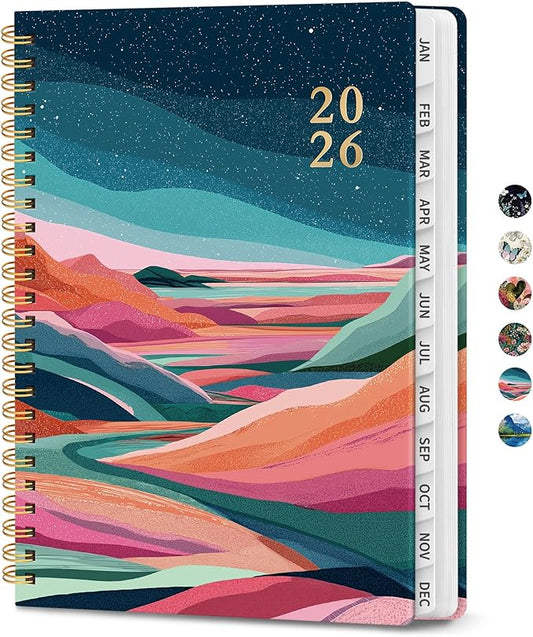 2026 Planner, Weekly and Monthly Planner for Women, January 2026 to December 2026, Pretty Hardcover 2026 Calendar Planner Book with Tabs, Inner Pocket, Spiral Bound, Perfect Office Home School Supplies - 8.5" x 11", Painted Horizon