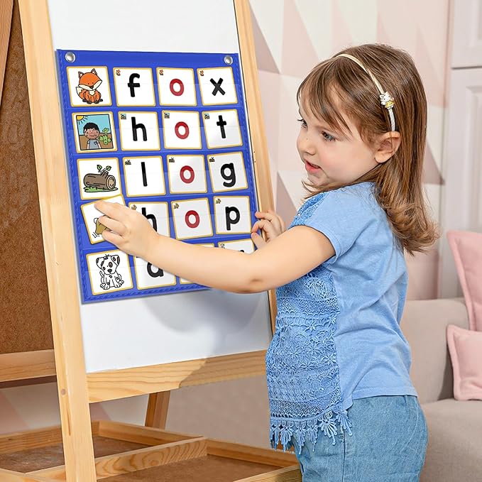 ABCxGOOD CVC Word Building Pocket Charts with 64 Phonics Flash Cards Kindergarten Classroom Must Haves, CVC Literacy Games for Beginners in Reading and Spelling.