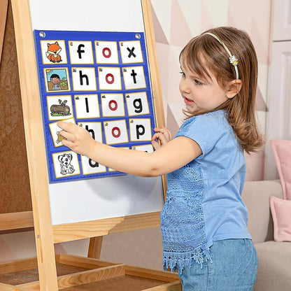 ABCxGOOD CVC Word Building Pocket Charts with 64 Phonics Flash Cards Kindergarten Classroom Must Haves, CVC Literacy Games for Beginners in Reading and Spelling.