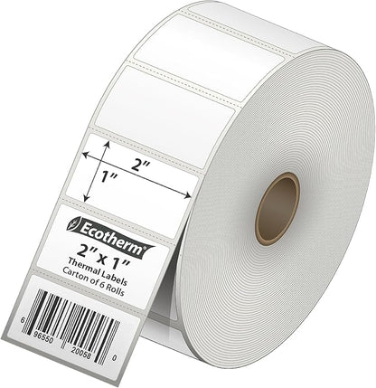 2"x1" Thermal Labels for Rollo, Munbyn, Zebra, Godex, Arkscan, iDPRT, Offnova Label Printers and More - White Paper Stickers - Small Multipurpose Labels | 15000 Labels | 6 Rolls | by Ecotherm