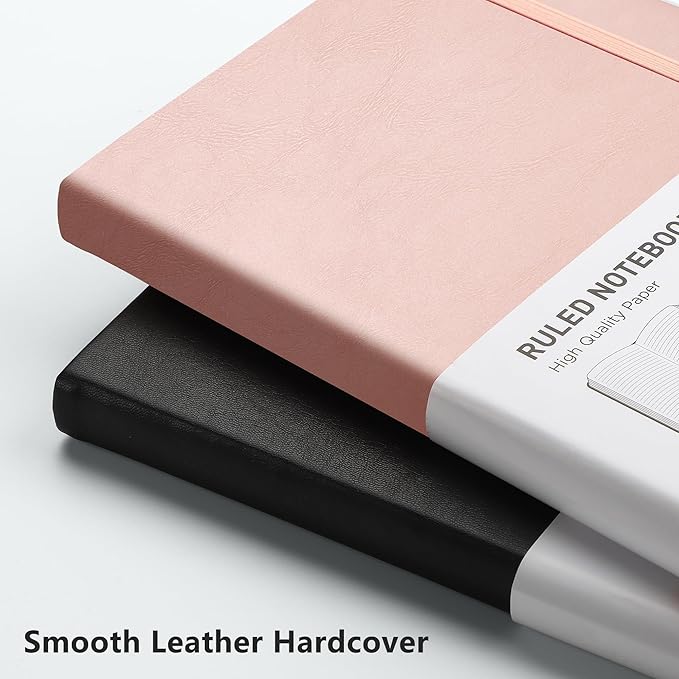 RETTACY Journaling Notebooks, A5 Lined Journal Notebook with 192 Numbered Pages, 5.7'' × 8.3'' Medium Size, for Writing, Work, Office, Leather Hardcover, 100 GSM Thick Paper (Rose Gold)