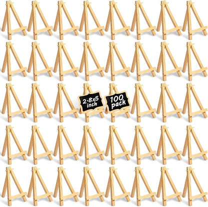 100 Pieces Mini Wood Easel Stands Small Wooden Canvas Easels Display Art Craft Tripod Painting Tabletop Holder for Artist Crafts, Business Cards, Photos, Gift(5 Inch)