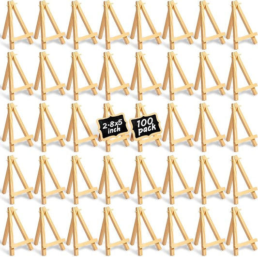 100 Pieces Mini Wood Easel Stands Small Wooden Canvas Easels Display Art Craft Tripod Painting Tabletop Holder for Artist Crafts, Business Cards, Photos, Gift(5 Inch)