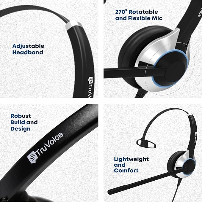 TruVoice Headset Training Solution (Includes 2 x HD-500 Premium Single Ear Headsets with Noise Canceling Microphone,Training Cord and Smart Lead - Works with 99% of Phones with Headset Port)